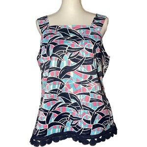 Jade Melody Tam Women's XL Tank Blouse‎ Business Casual Blue Pink Embroidered